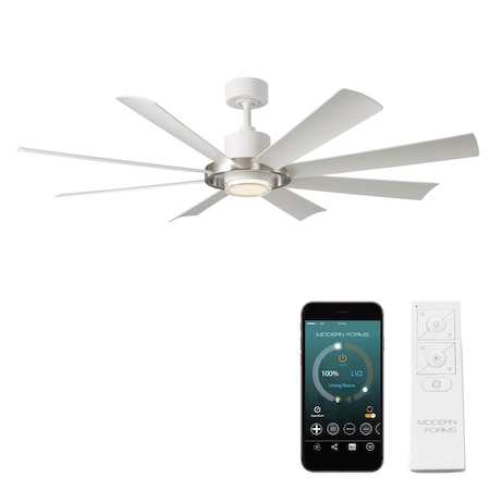 Modern Forms Fans Aura Indoor or Outdoor Smart Ceiling Fan 2700-3000-4000-5000K LED in Brushed Nickel/Matte White FR-W2303-60L-BN/MW